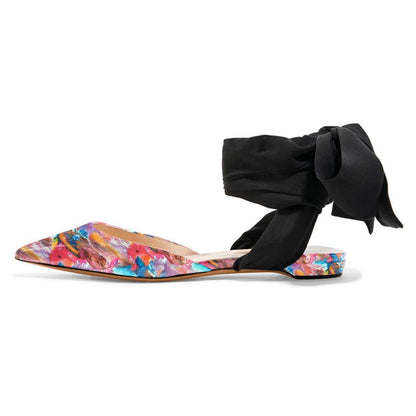 Floral Print Patent Leather Strappy Design Flats for Women