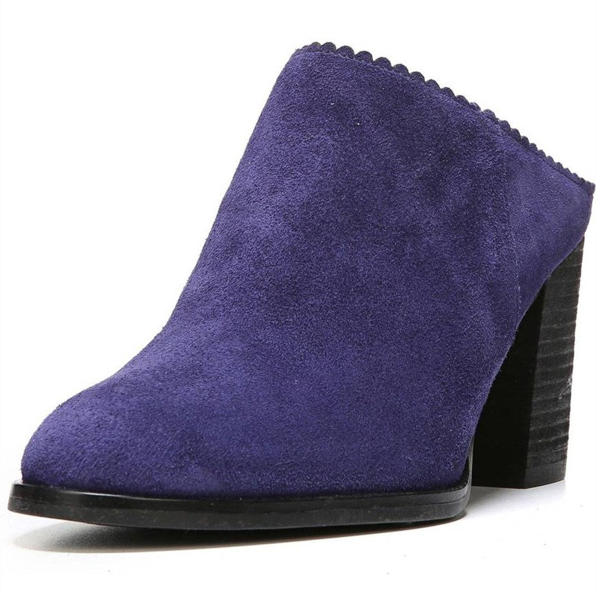 Women's Dark Purple Vegan Suede Closed Toe Block Heel Mules Shoes