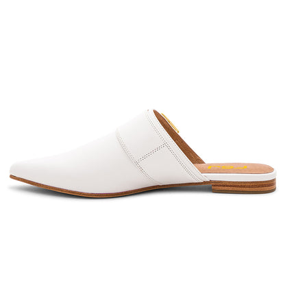 White Pointed Toe Buckle Comfortable Flat Mules for Women