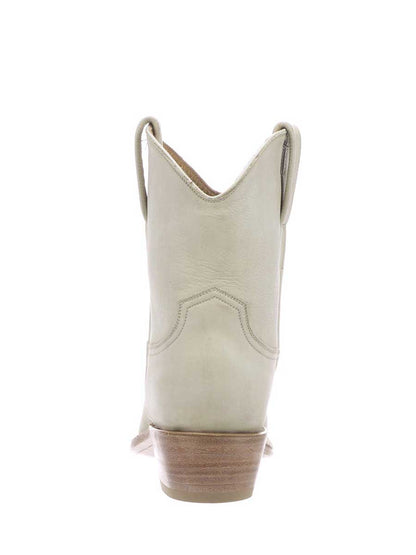Beige Vegan Leather Snip Toe Block Heeled Cowgirl Ankle Boots