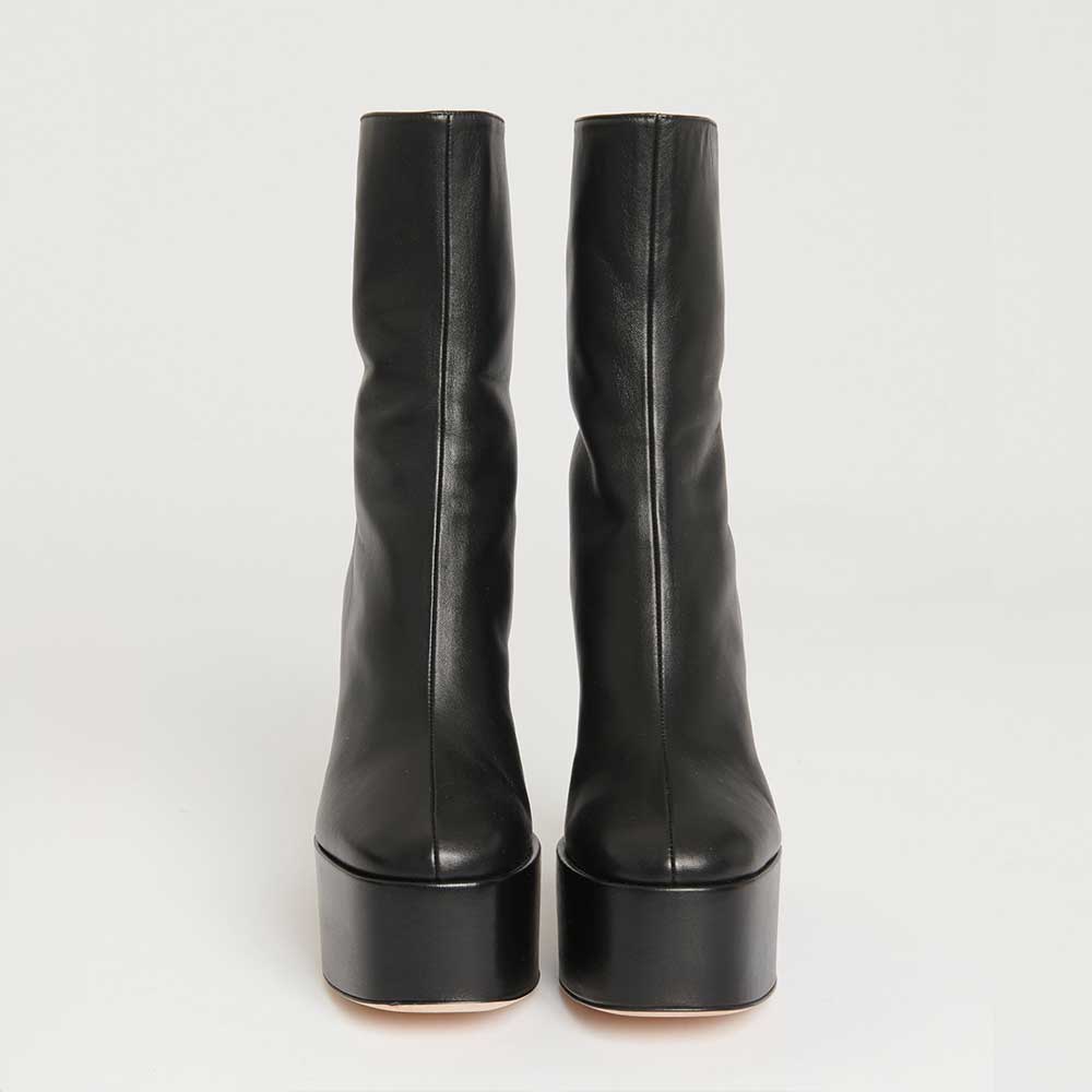 Black Round Toe Block Heel Platform Ankle Boots with Back Zip