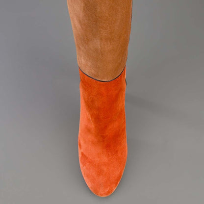 Color Block Vegan Suede Chunky Heel Knee High Boots for Women