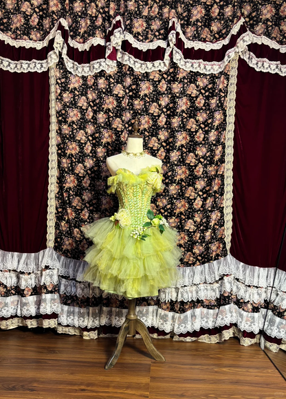 Vintage Green 3D Flowers Strapless Sweetheart A-line Tulle Short Homecoming Dresses TP3916