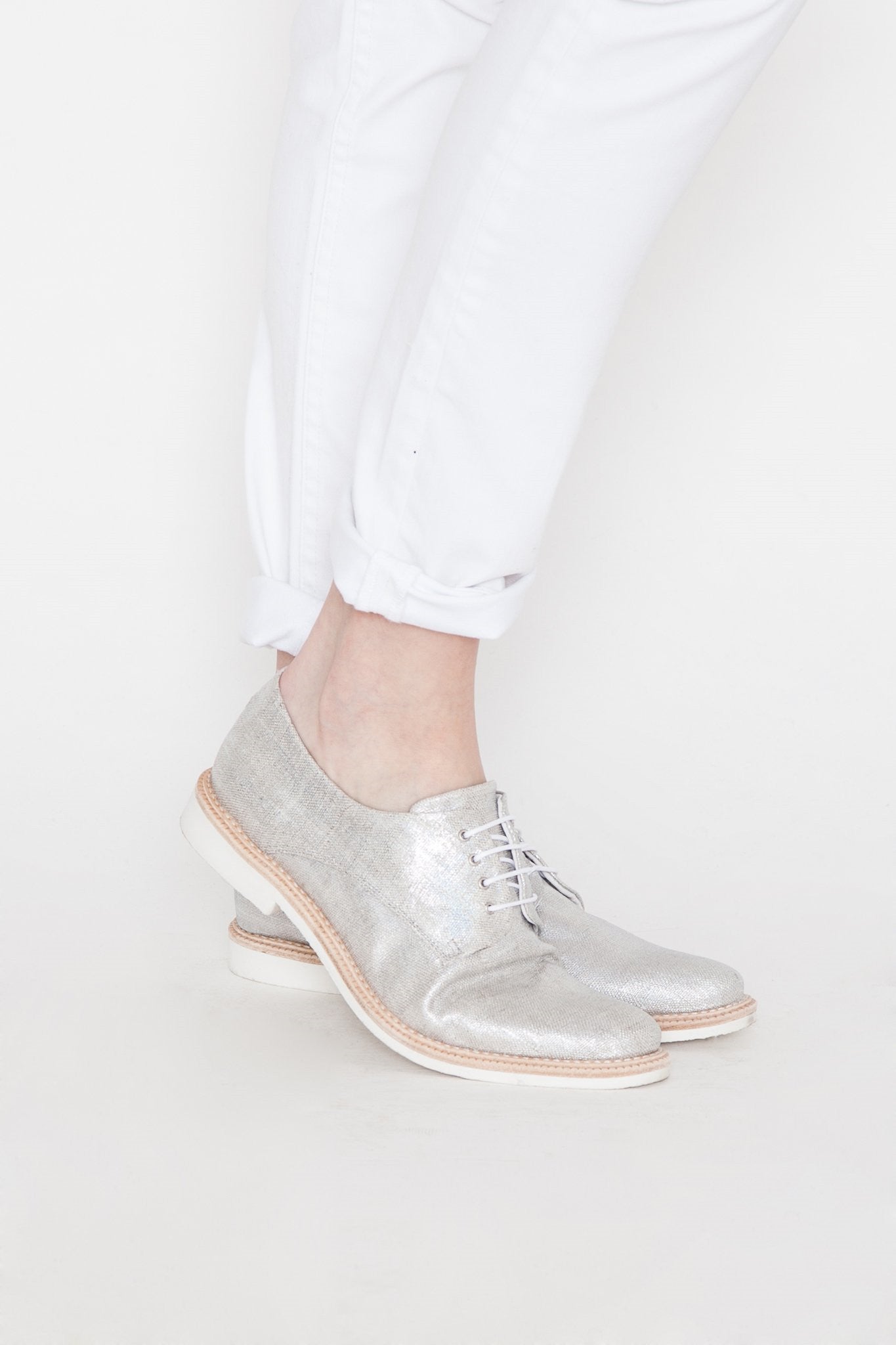 Silver Comfortable Fabric Vintage Flats Women's Oxfords
