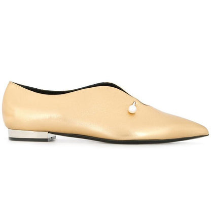 Gold Pointy Toe Flats Pearl Details Fashion Loafers for Women