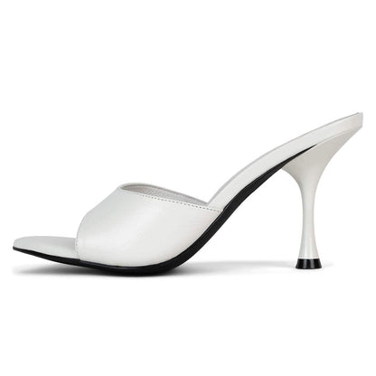 White Vegan Leather Round Toe 3__ Flared Heel Sophisticated Mules