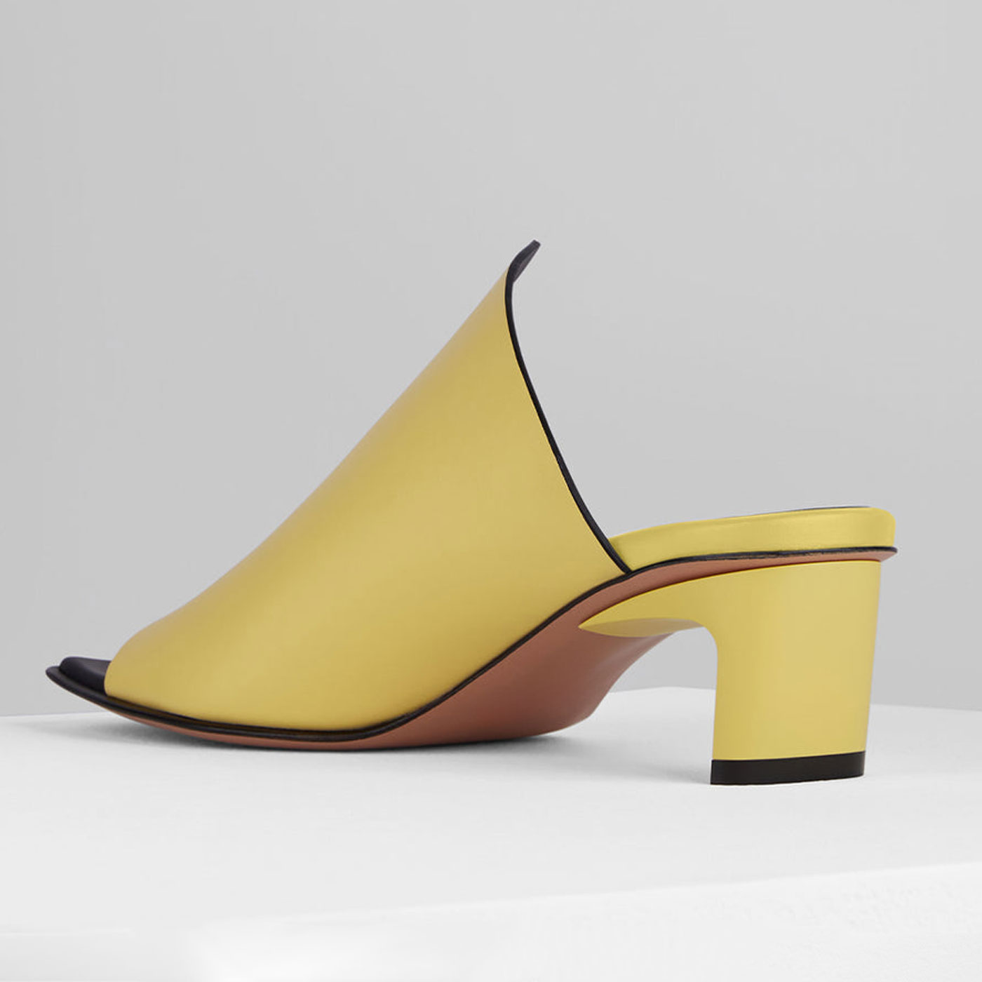 Yellow Open Square Toe Chunky Heel Mules Shoes with Asymmetric Vamp