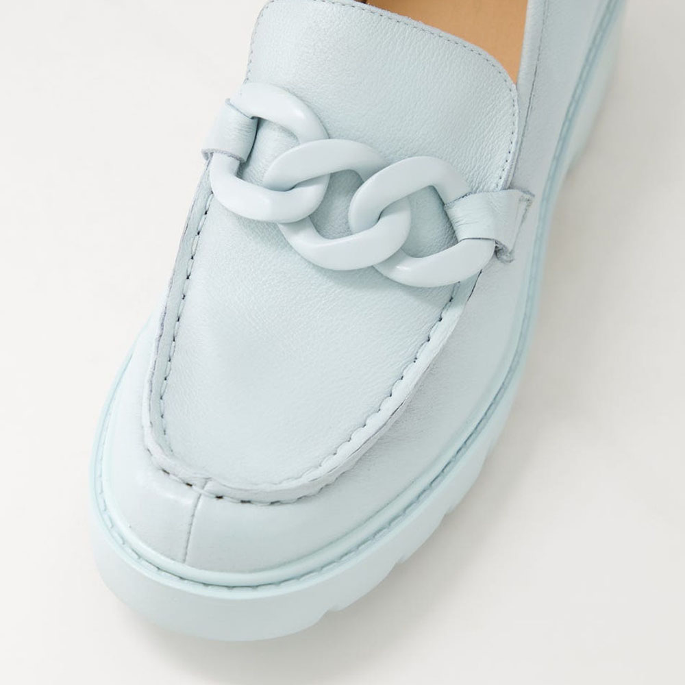 FSJ Light Blue Round Toe Chain Decor Platform Loafers for Women