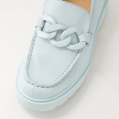 FSJ Light Blue Round Toe Chain Decor Platform Loafers for Women