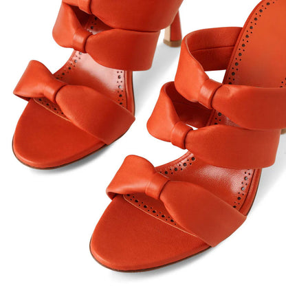 Orange Open Toe Trendy Knotted High Heel Mules Women's Slide Sandals