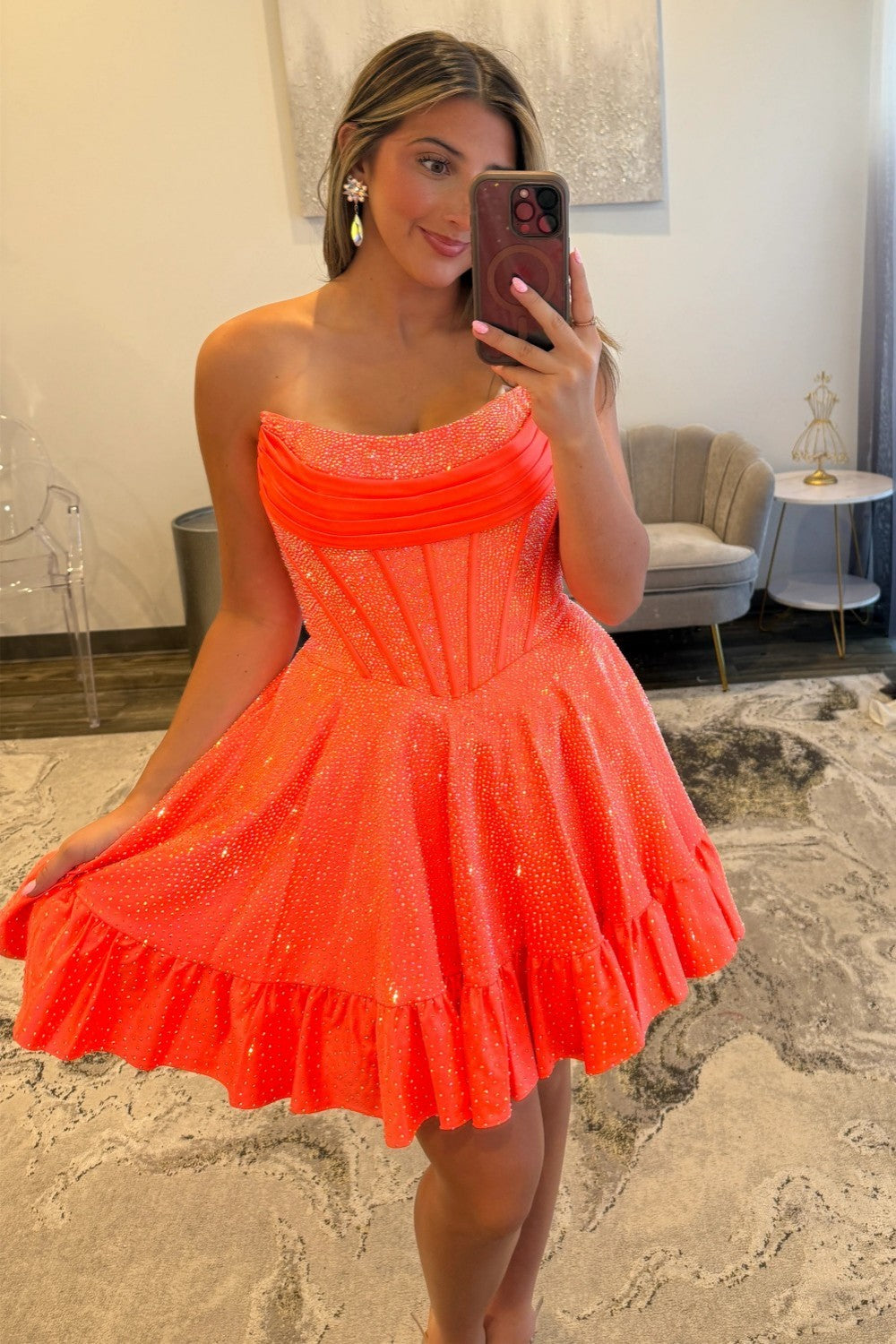 Sparkly Beading A-Line Strapless Lace Up Short Homecoming Dress