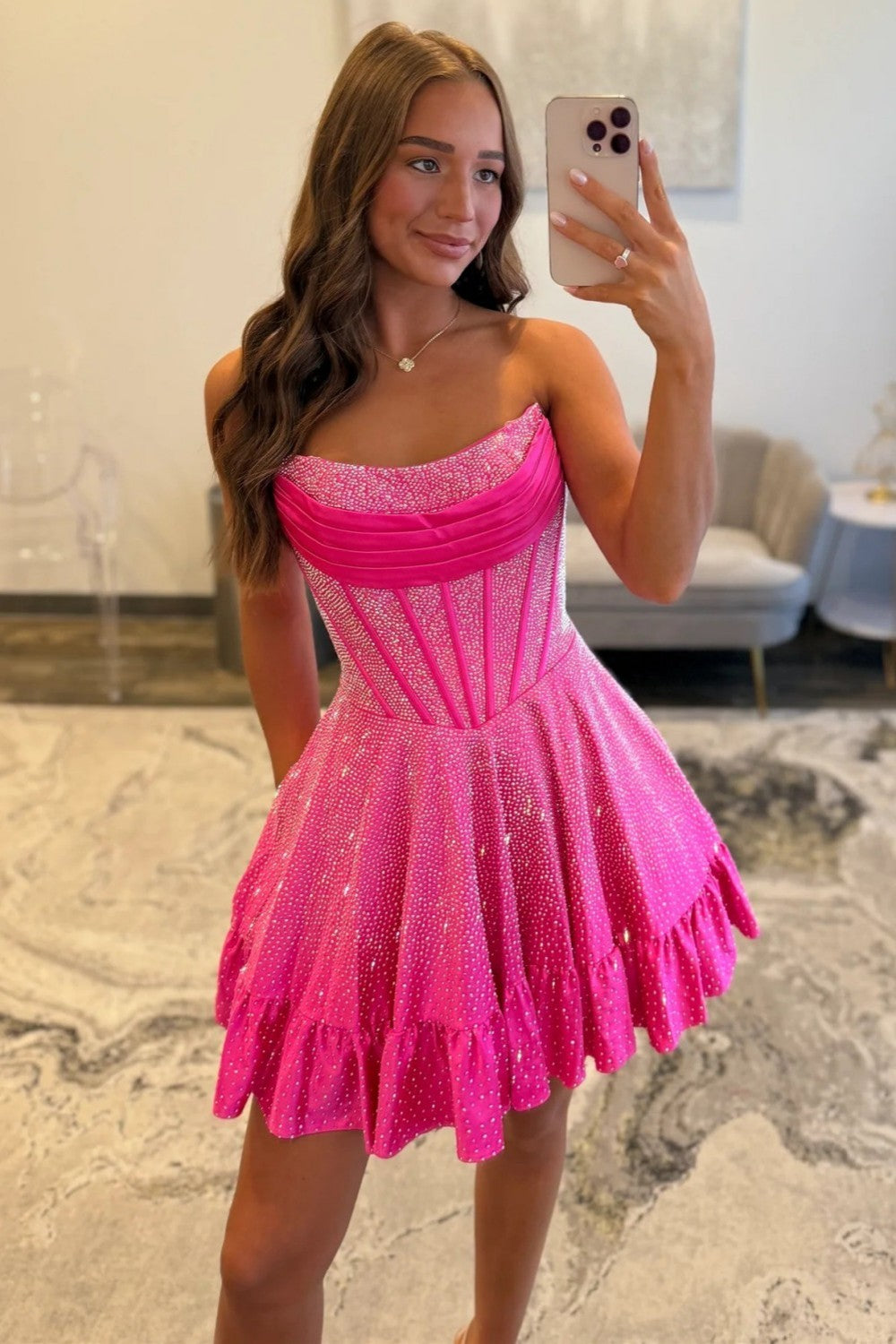 Sparkly Beading A-Line Strapless Lace Up Short Homecoming Dress