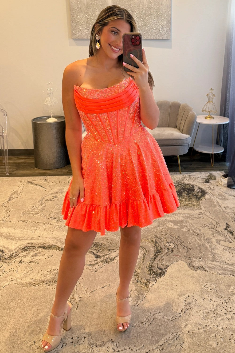 Sparkly Beading A-Line Strapless Lace Up Short Homecoming Dress