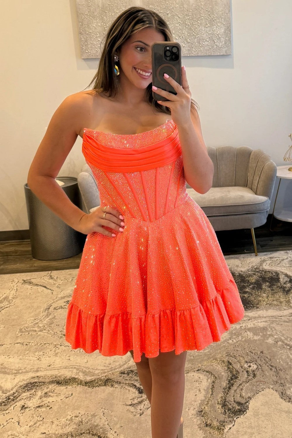 Sparkly Beading A-Line Strapless Lace Up Short Homecoming Dress