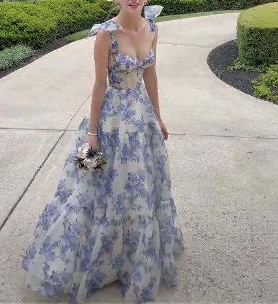 Special Floral Pattern Chiffon A-Line Prom Evening Dresses