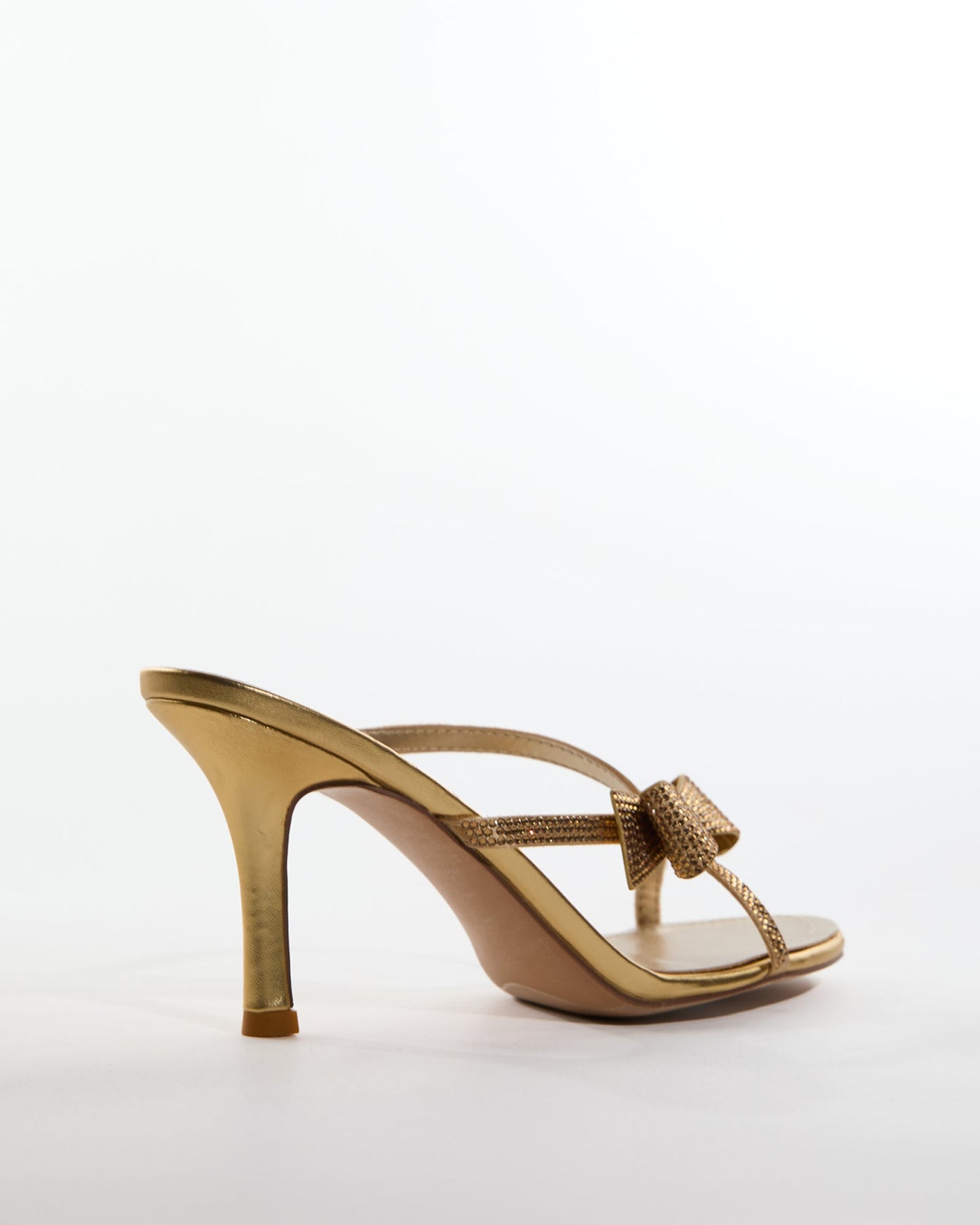 Aafje Rhinestone Bow Cross Strap Slippers In Gold