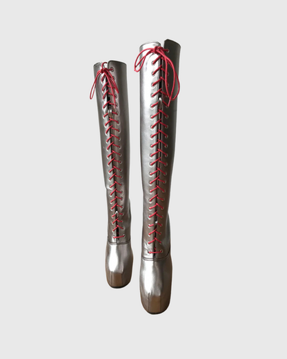 Aaid Lace Up Knee Hight Boots In Brown