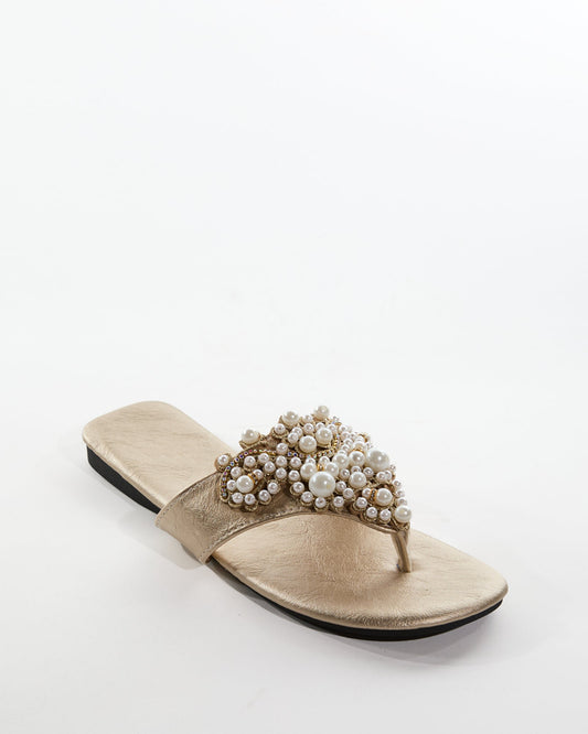 Aalis Pearl Thong Toe Slippers In Beige