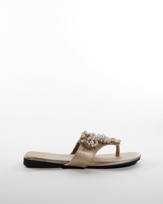 Aalis Pearl Thong Toe Slippers In Beige