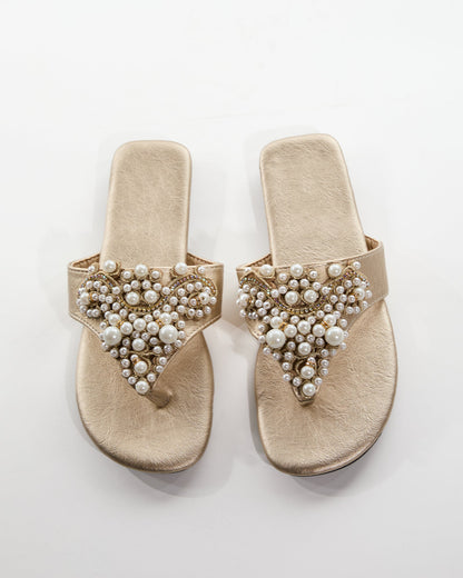 Aalis Pearl Thong Toe Slippers In Beige