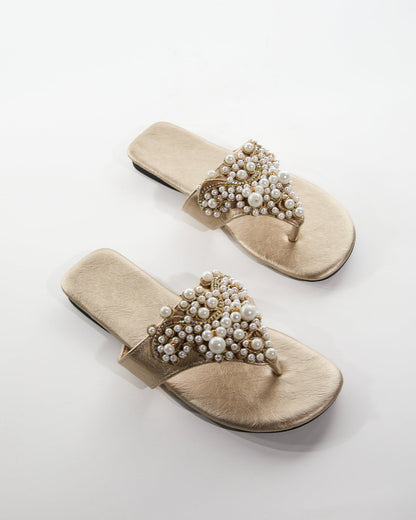 Aalis Pearl Thong Toe Slippers In Beige