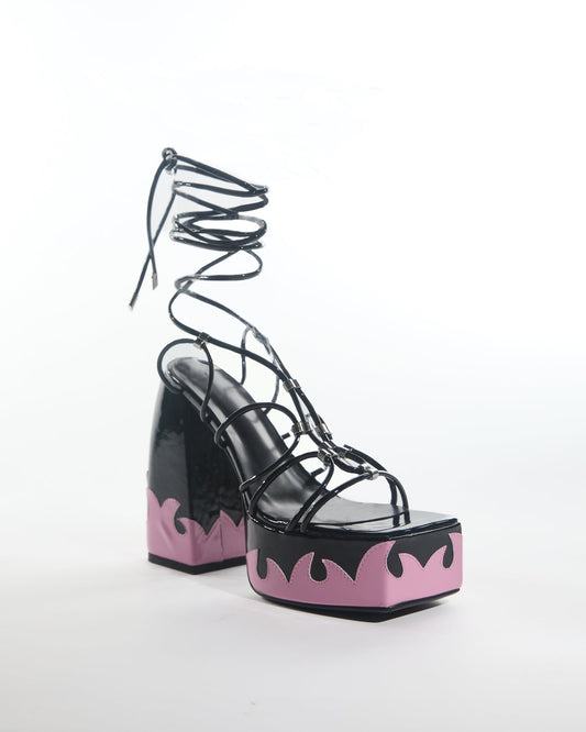 Aang Pattern Lace Up Platform Sandals