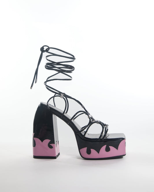 Aang Pattern Lace Up Platform Sandals