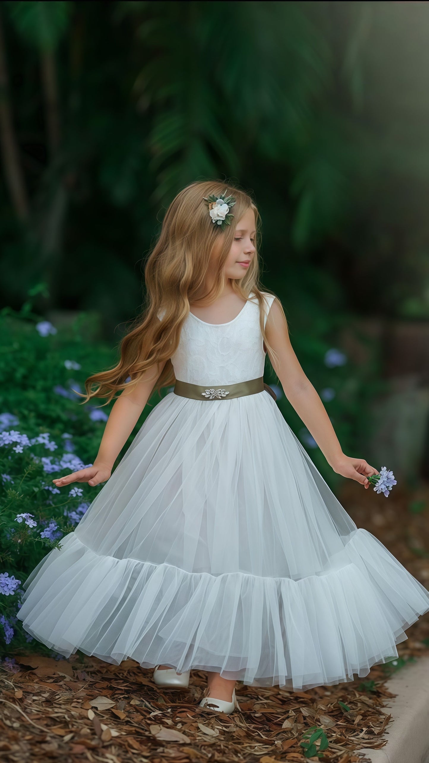 Adorable White Lace Tulle Flower Girls Dress,AST1651
