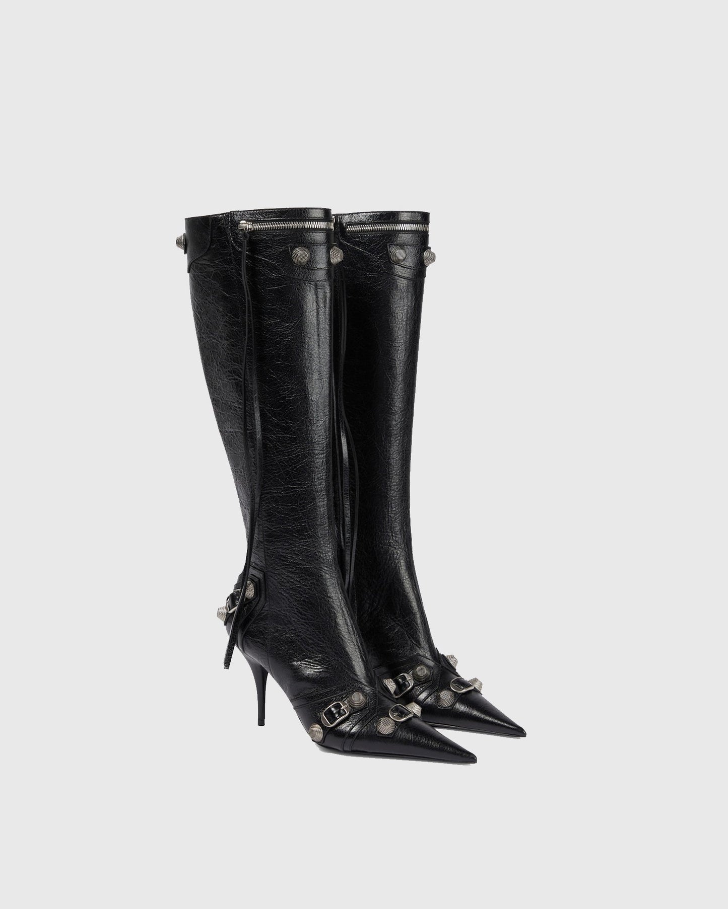 Afra Rivet Embellished Leather Knee High Boots In Black
