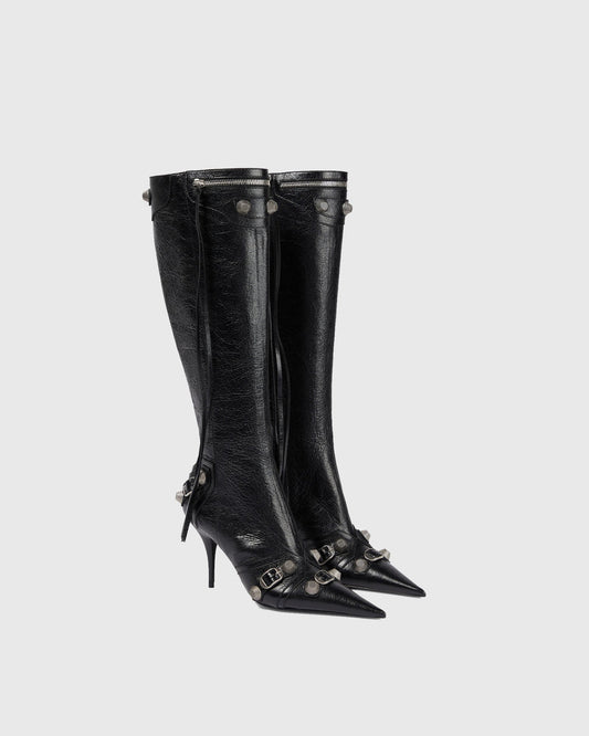 Afra Rivet Embellished Leather Knee High Boots In Black