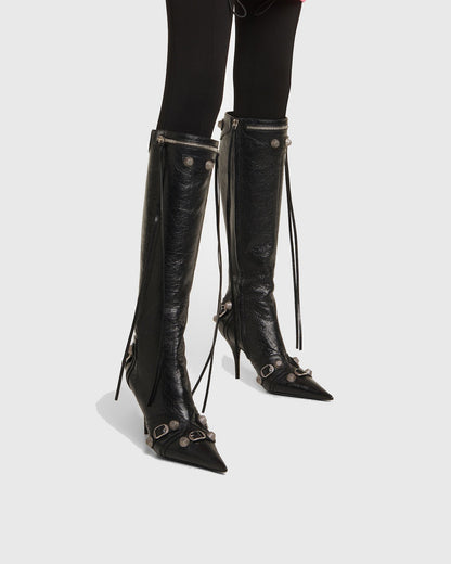 Afra Rivet Embellished Leather Knee High Boots In Black