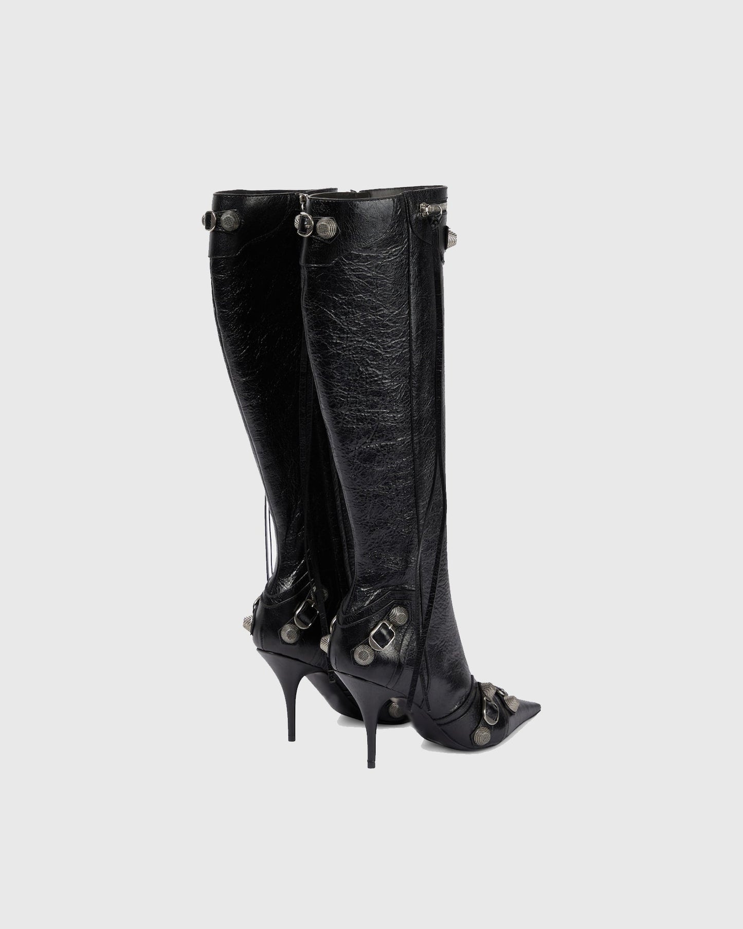 Afra Rivet Embellished Leather Knee High Boots In Black