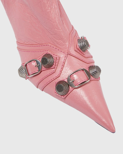 Afra Rivet Embellished Leather Knee High Boots In Pink