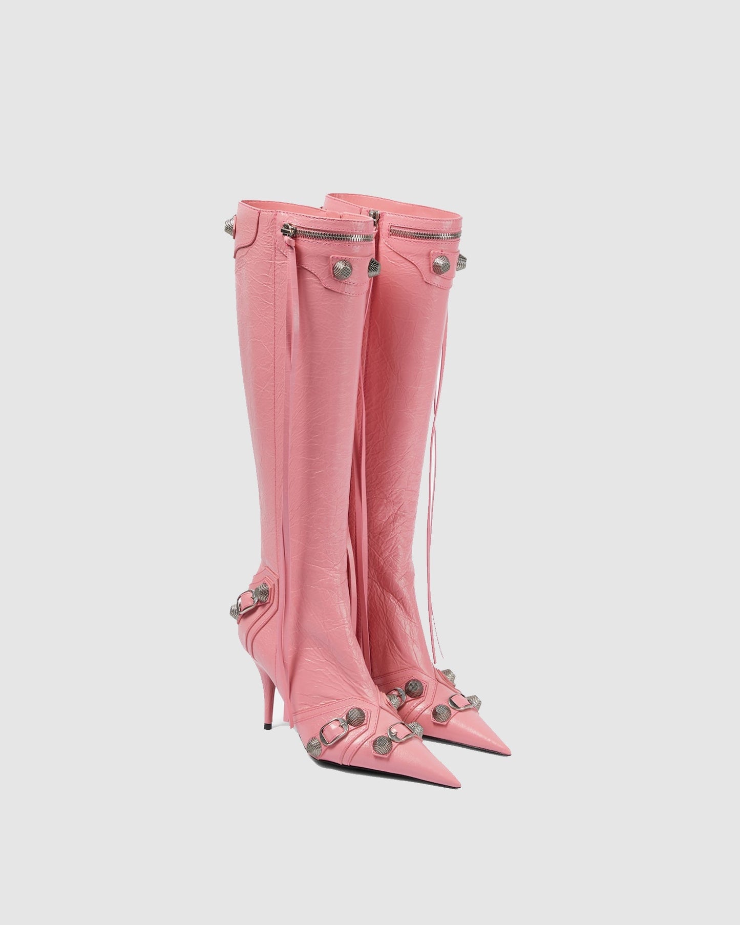 Afra Rivet Embellished Leather Knee High Boots In Pink