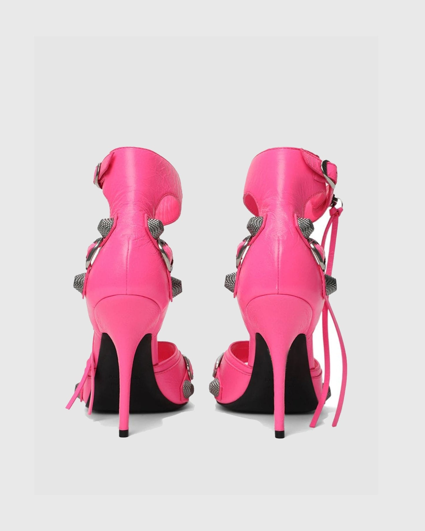 Afra Rivet Leather Strap Sandals In Hot Pink