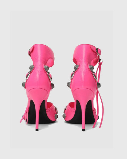 Afra Rivet Leather Strap Sandals In Hot Pink
