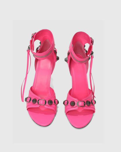 Afra Rivet Leather Strap Sandals In Hot Pink