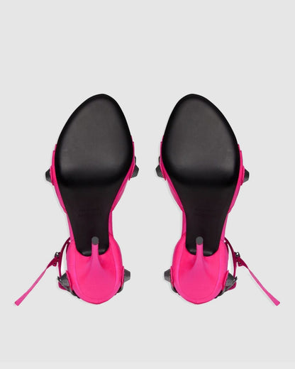 Afra Rivet Leather Strap Sandals In Hot Pink