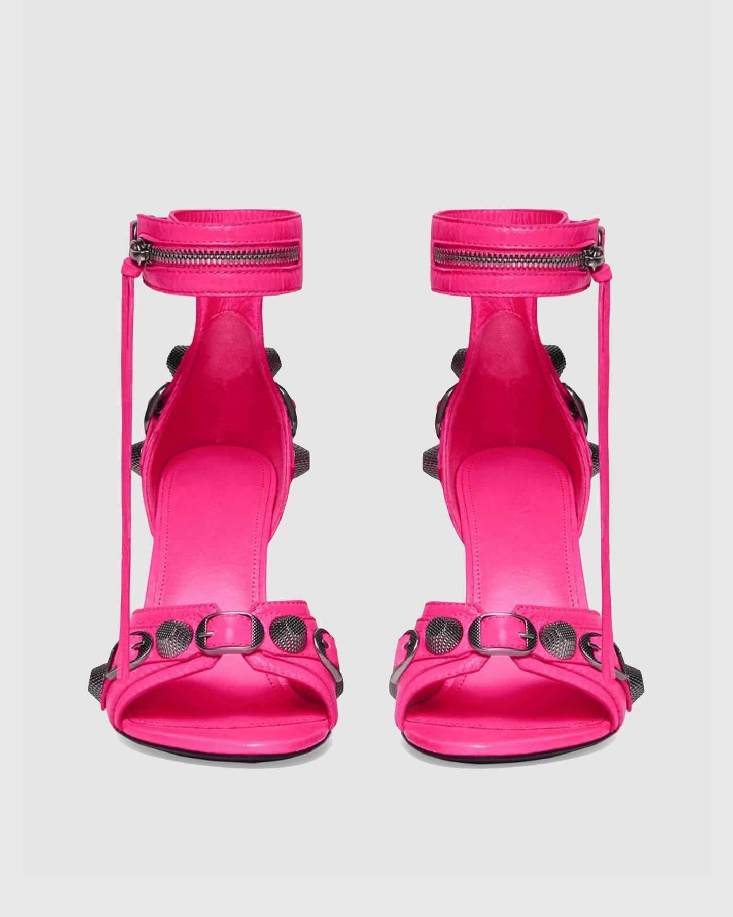 Afra Rivet Leather Strap Sandals In Hot Pink