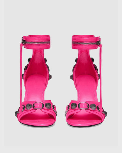Afra Rivet Leather Strap Sandals In Hot Pink