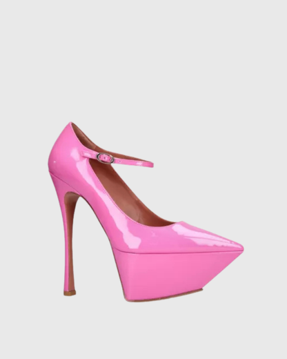 Agata Patent Leather Strap Platform Heels In Pink