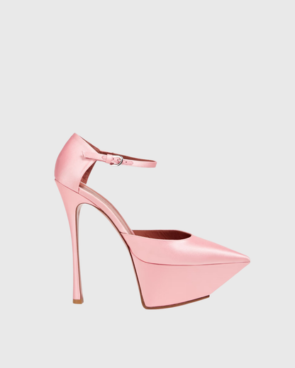 Agata Satin Strap Platform Heels In Blush