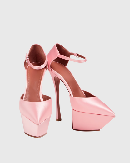 Agata Satin Strap Platform Heels In Blush