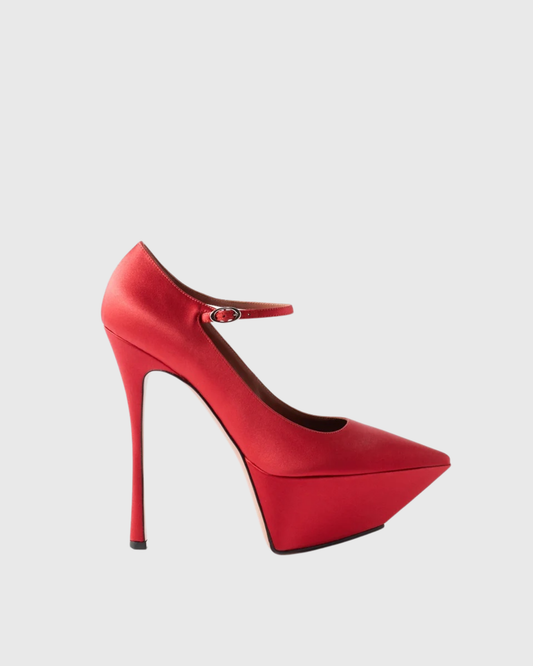 Agata Satin Strap Platform Heels In Red