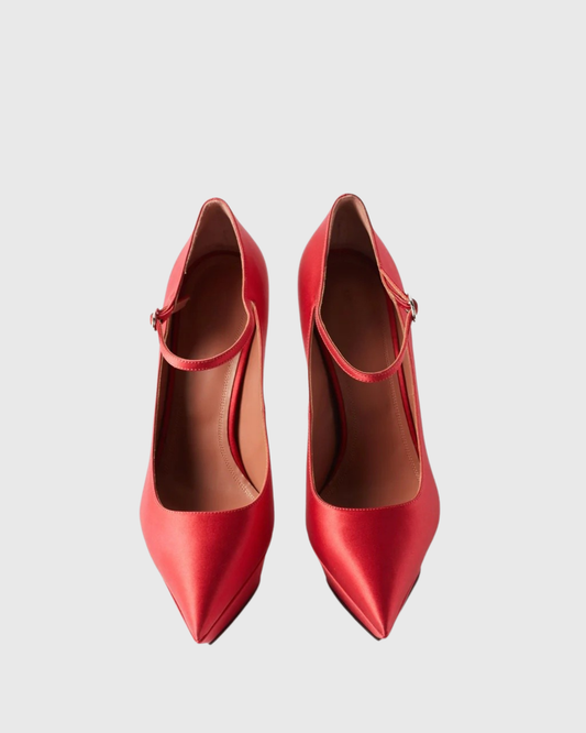 Agata Satin Strap Platform Heels In Red