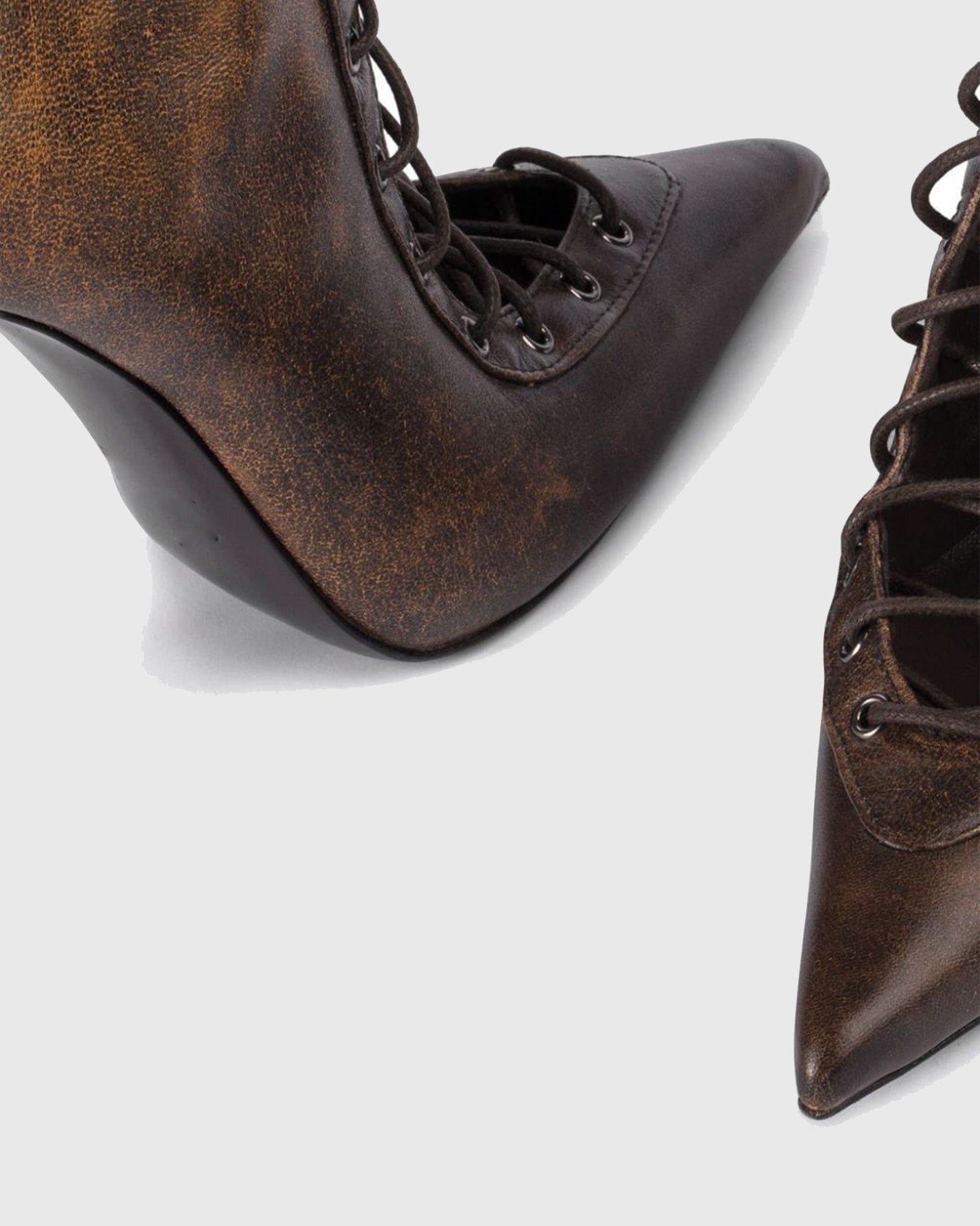 Agnola Lace Up Leather Knee High Boots In Brown