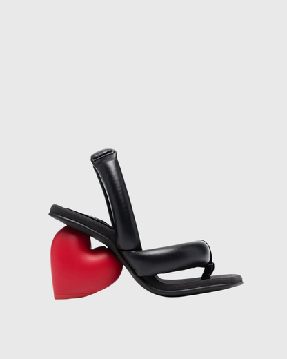 Alessia Heart Heel Slingback Thong Sandals In Black