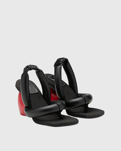 Alessia Heart Heel Slingback Thong Sandals In Black
