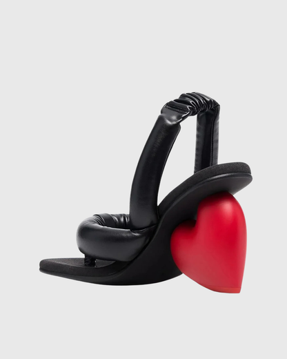 Alessia Heart Heel Slingback Thong Sandals In Black