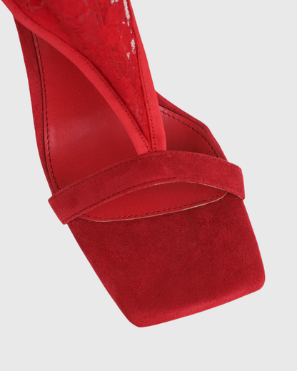 Alfreda Lace Mid Calf Boots In Red